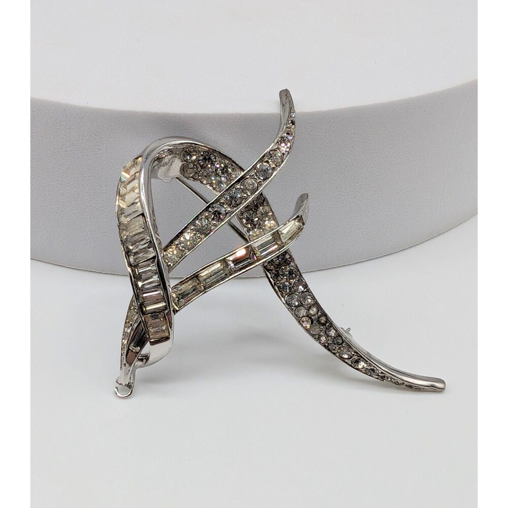 Boucher Brooch Pin Baguette Rhinestone Signed Numbered Silver Tone